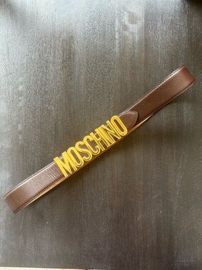 Moschino Brown Leather Belt Bag with Gold Logo Letters